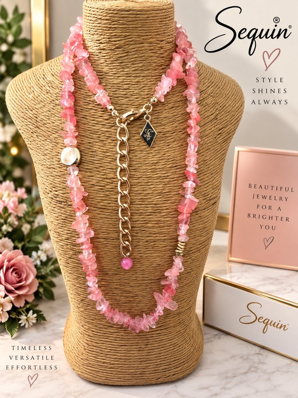 Pink Crystal Beaded Necklace – Elegant Women's Jewelry